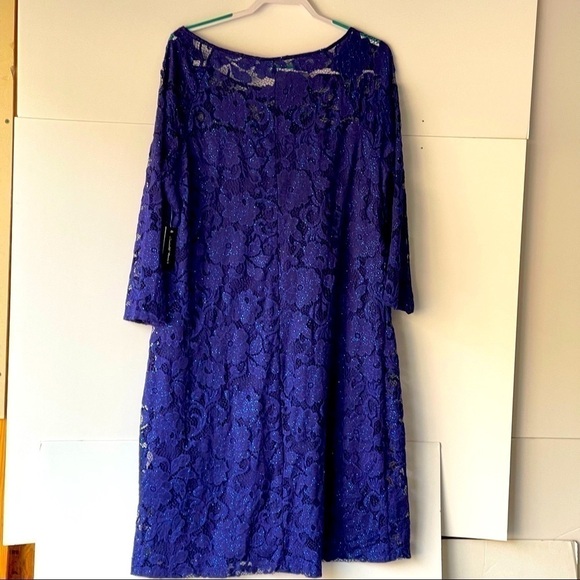 Candalite Dress Plus Size 3XL Blue Glitter Lace Formal Evening Party Prom Dress - Picture 4 of 13